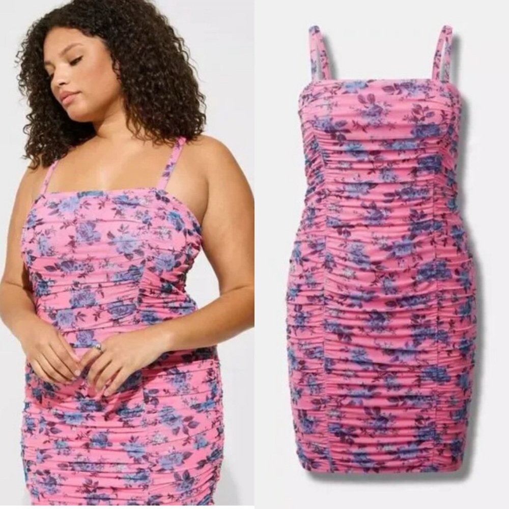 Torrid floral Mesh Shirred Bodycon Dress